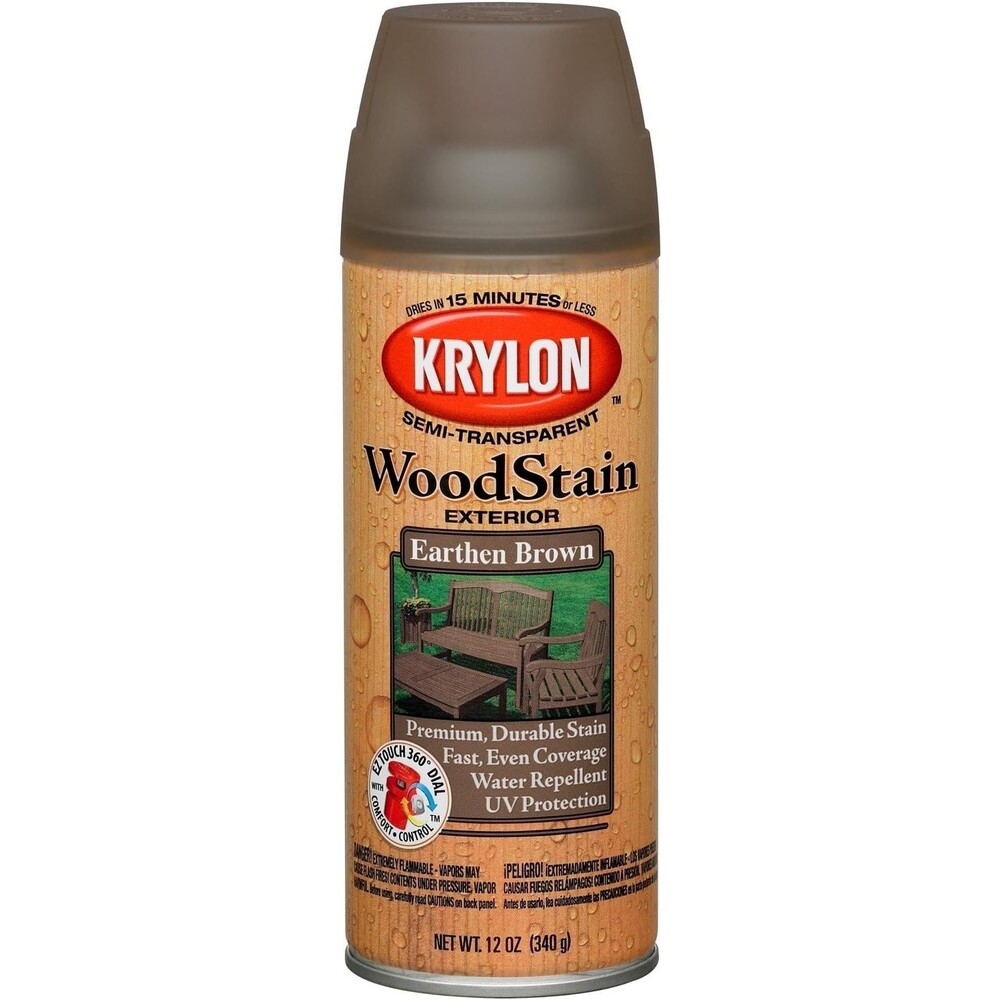 Krylon Wood Stain EARTHEN BROWN 12 Ounce Spray Paint Exterior Semi-Transparent